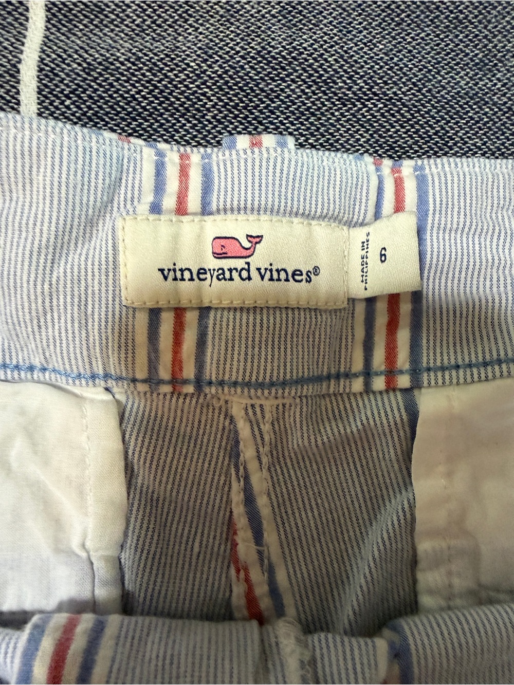 Vineyard Vines Blue Seersucker Shorts with Red & Navy Stripes - Picture 4 of 6